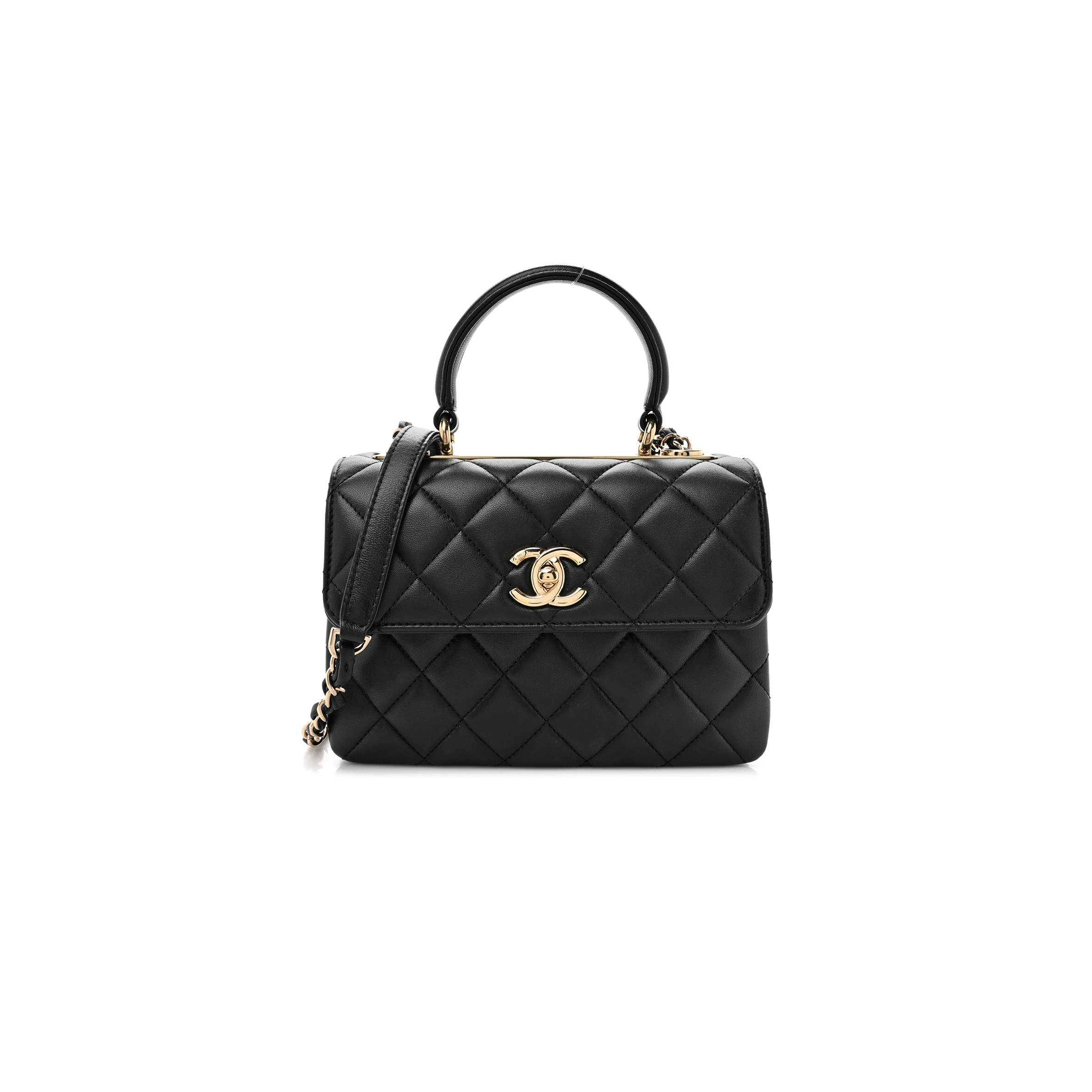 CHANEL MASTER LAMBSKIN QUILTED MINI TRENDY CC DUAL HANDLE FLAP BAG BLACK (20*14*6cm)